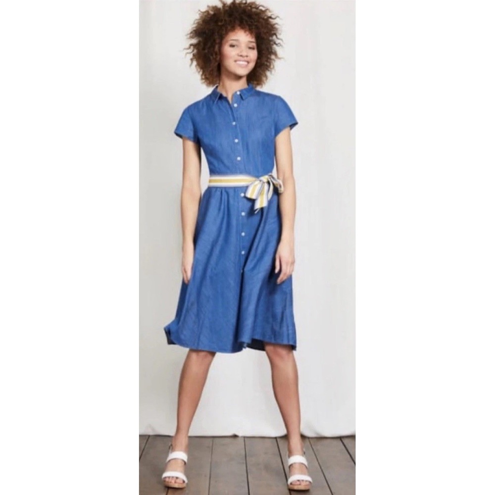 Boden Sophia Blue Denim Shirt Dress Short Sleeves Belt Side Pockets US 18L UK 22